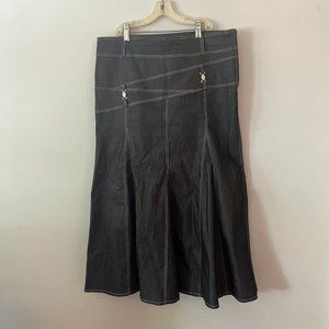 pleated denim mini skirt with bedazzled charm details